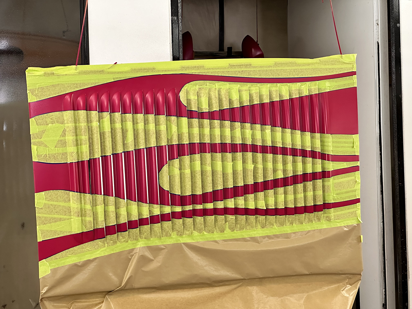 18 Hood panel masked and prepped for dual tone black and pink flame detailing