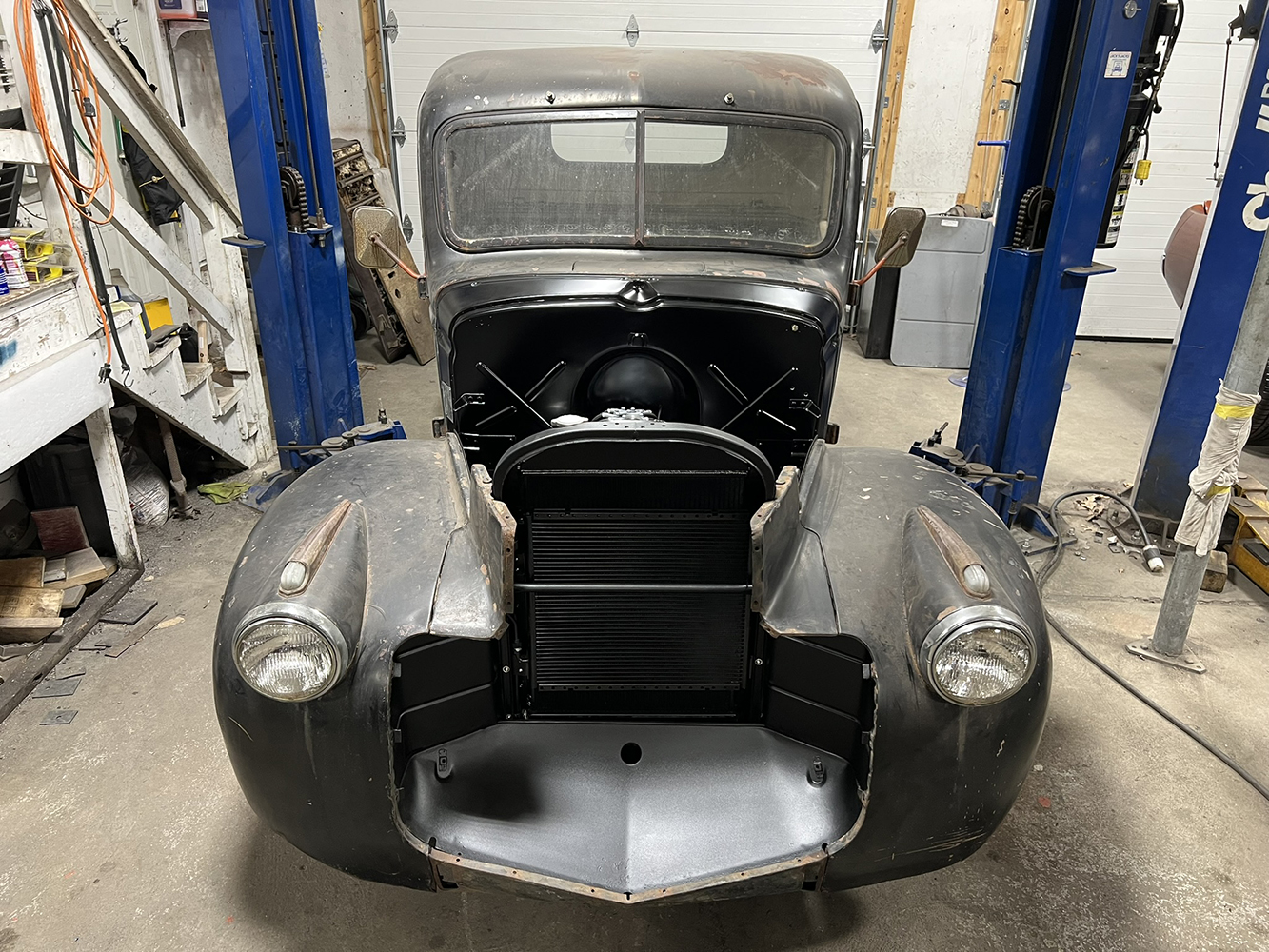 20 1946 Chevy front fenders and headlights installed