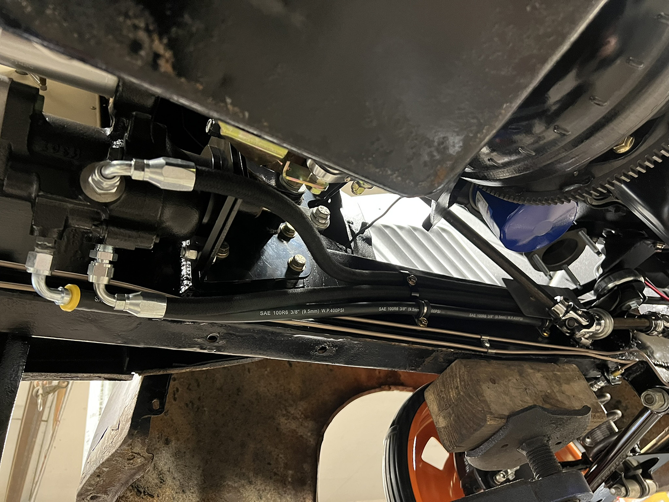 22 1946 Chevy undercarriage view of fluid lines