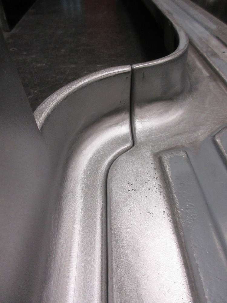 24 Ford F100 cab corner seam precision smoothed