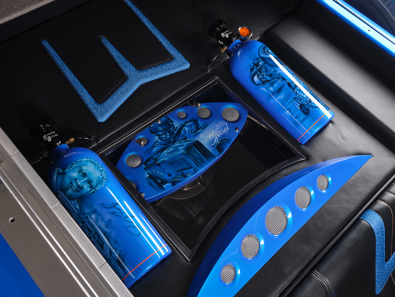 25 1928 Ford Sedan dual nitrous tanks with painted Bonneville Special theme and integrated custom speaker system