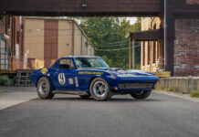 001 1966 Chevrolet Corvette blue side profile GT racing graphics Sunoco branding and period correct race look