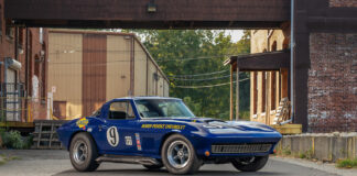 001 1966 Chevrolet Corvette blue side profile GT racing graphics Sunoco branding and period correct race look