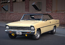 001 1967 Chevrolet Nova cream exterior with black vinyl roof restored classic muscle car with sleek chrome accents