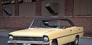001 1967 Chevrolet Nova cream exterior with black vinyl roof restored classic muscle car with sleek chrome accents