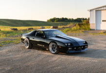 001 1986 Camaro IROC Z black pro touring stance with deep dish wheels aggressive street look