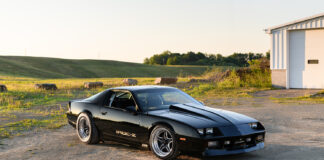 001 1986 Camaro IROC Z black pro touring stance with deep dish wheels aggressive street look