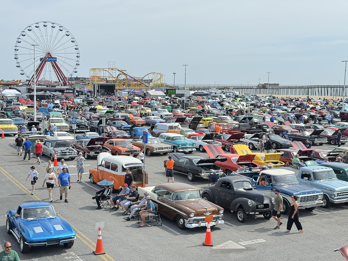 002 Ocean City show packed with classics hot rods and muscle cars stretching to the pier