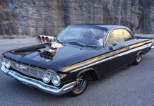 003 1961 Chevrolet Impala front grille with quad headlights chrome bumper and classic Chevrolet badging for a vintage muscle look