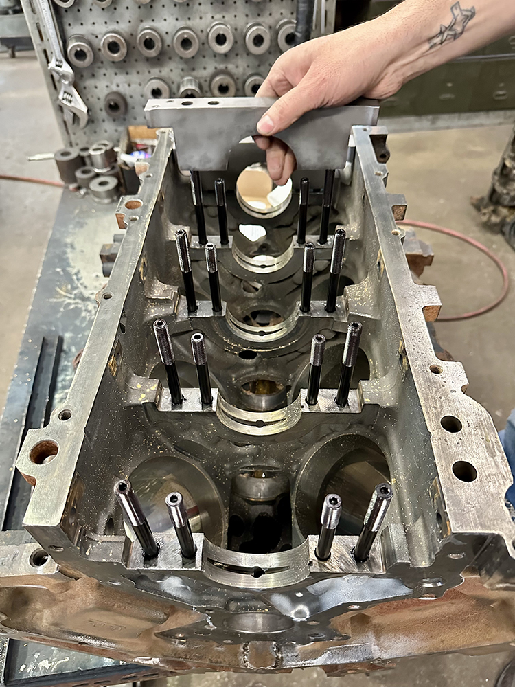 003 LS3 engine block with ARP main studs installed durability high horsepower performance build process