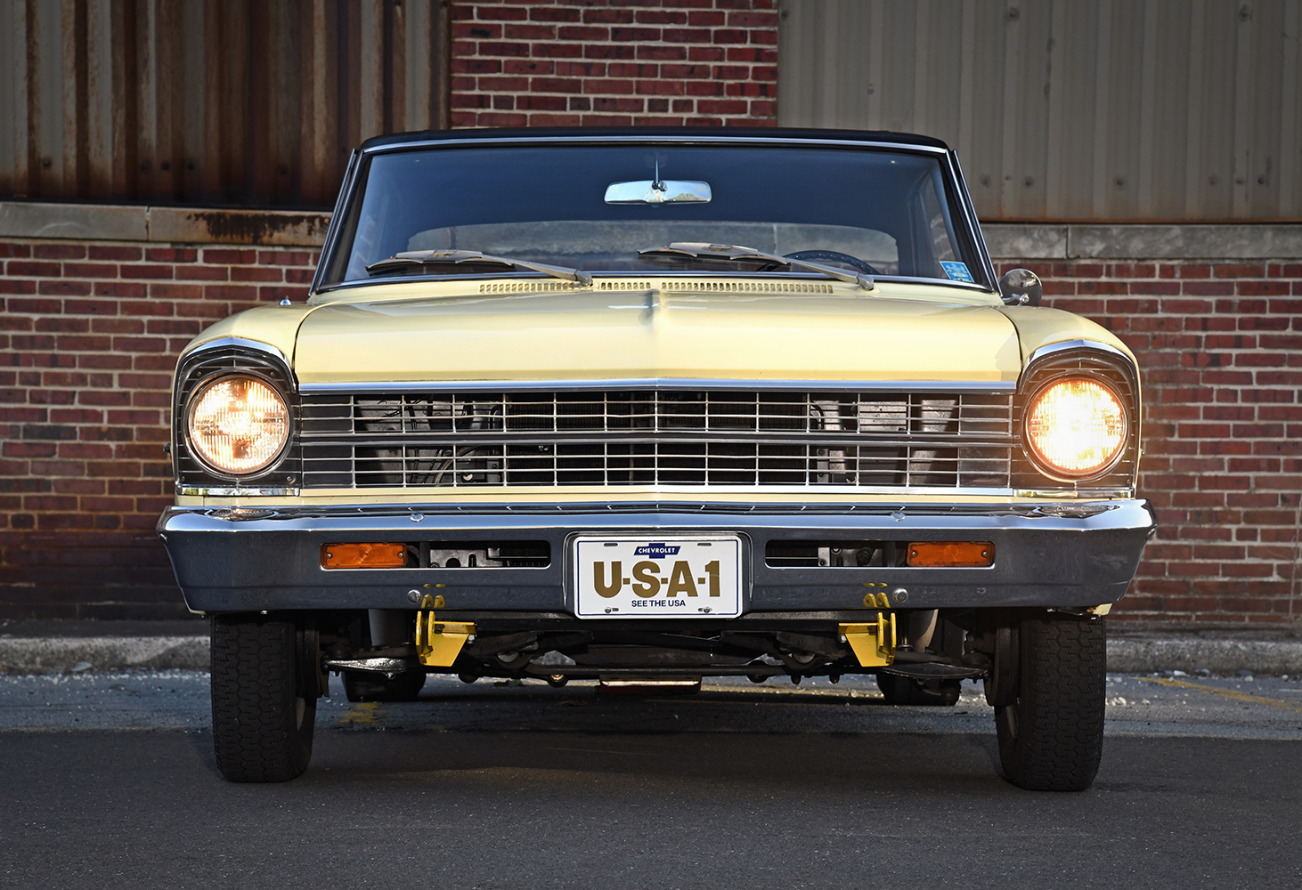 005 1967 Chevrolet Nova rear suspension view undercarriage with leaf springs and dual exhaust restored chassis details
