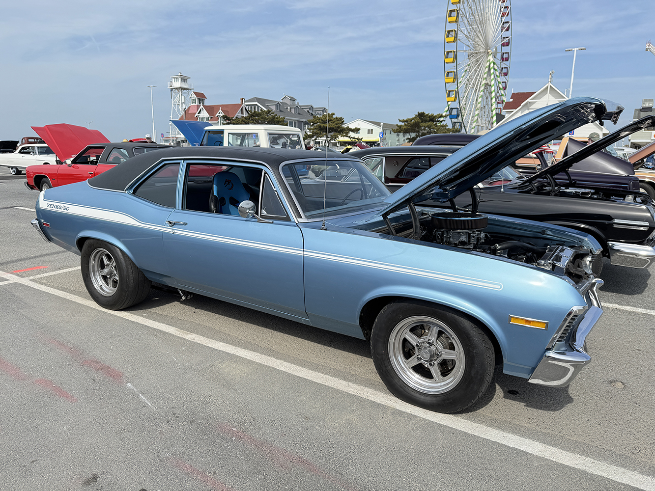 005 1970 Chevy Nova Yenko SC tribute in metallic blue with Cragar wheels and black vinyl roof