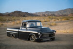 01 1957 Chevy pickup laying frame deep concave wheels tucked rear fenders stance build