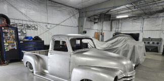 01 Custom 1951 Chevy pickup with bare metal bodywork widened fenders and aggressive stance