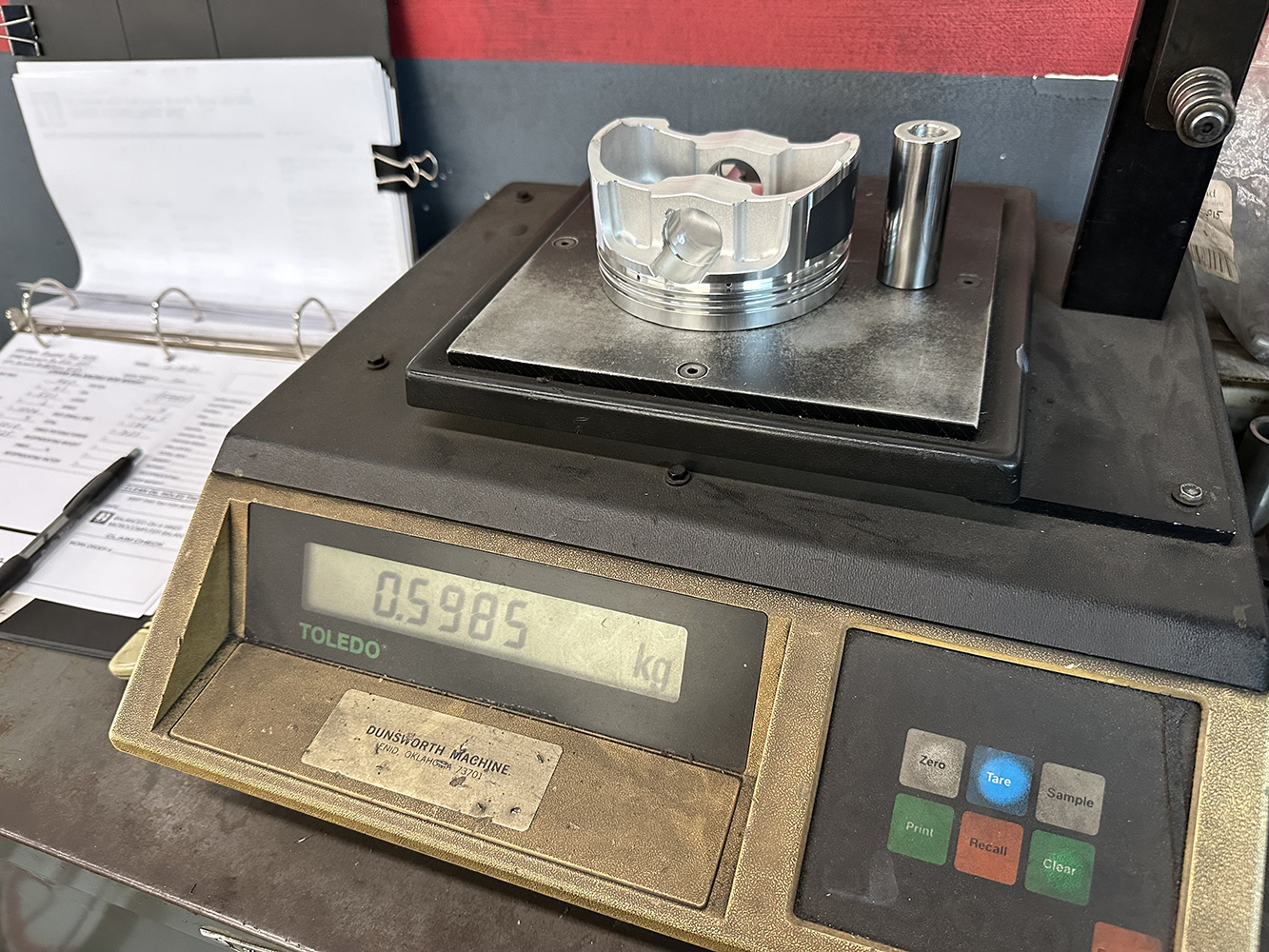 010 Piston weighing on Toledo scale LS engine balance precision build performance parts assembly