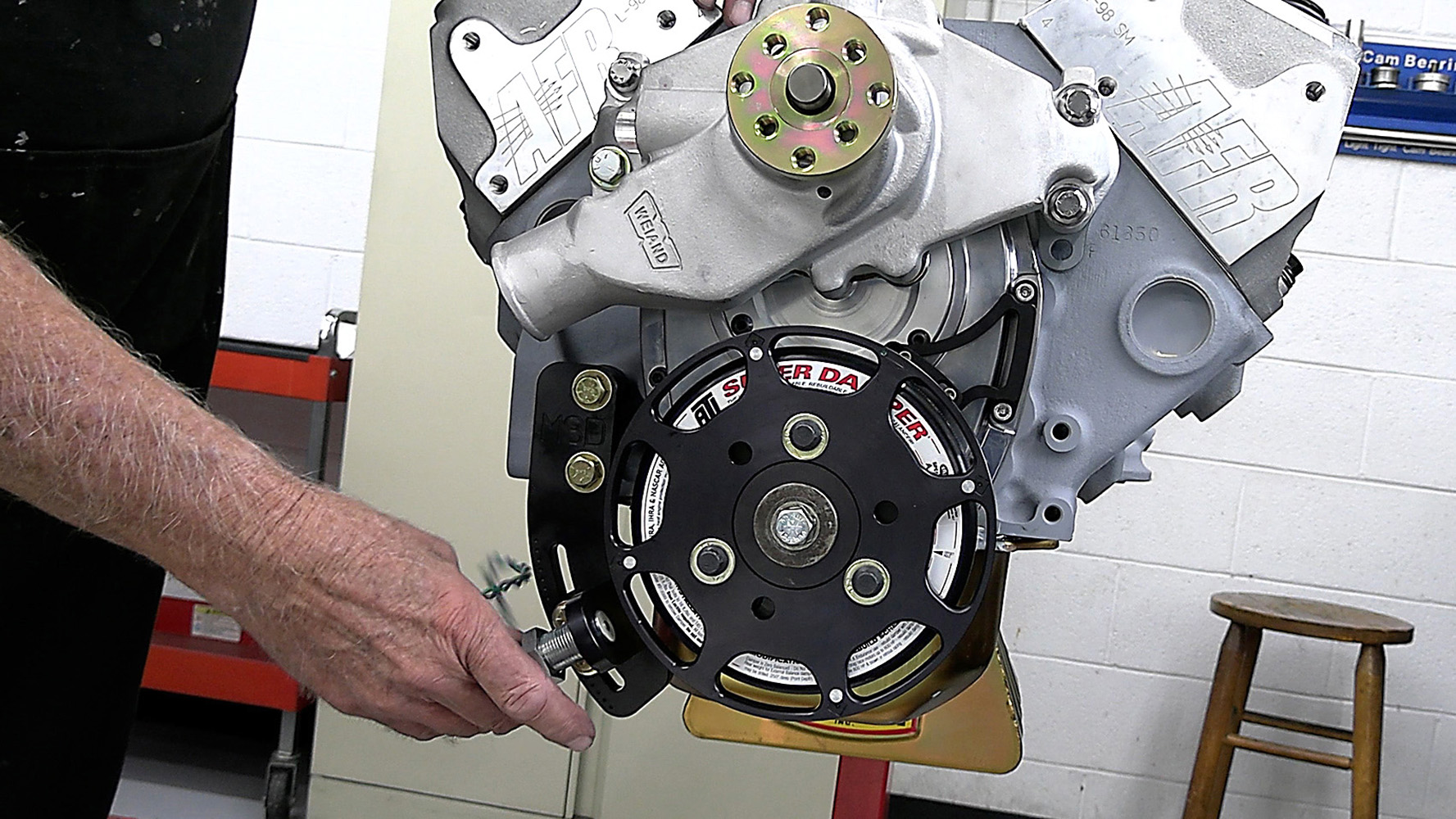 011 Chevy 424 small block engine with water pump harmonic balancer and AFR cylinder heads installed