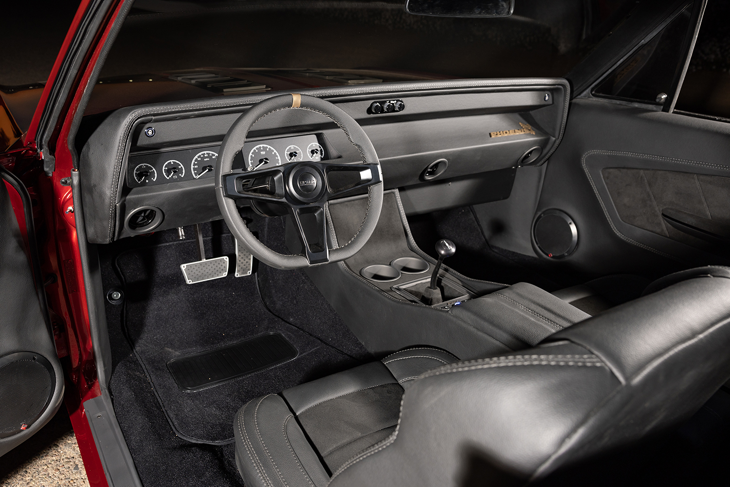 012 1966 Chevelle modern interior black leather custom dash digital gauges