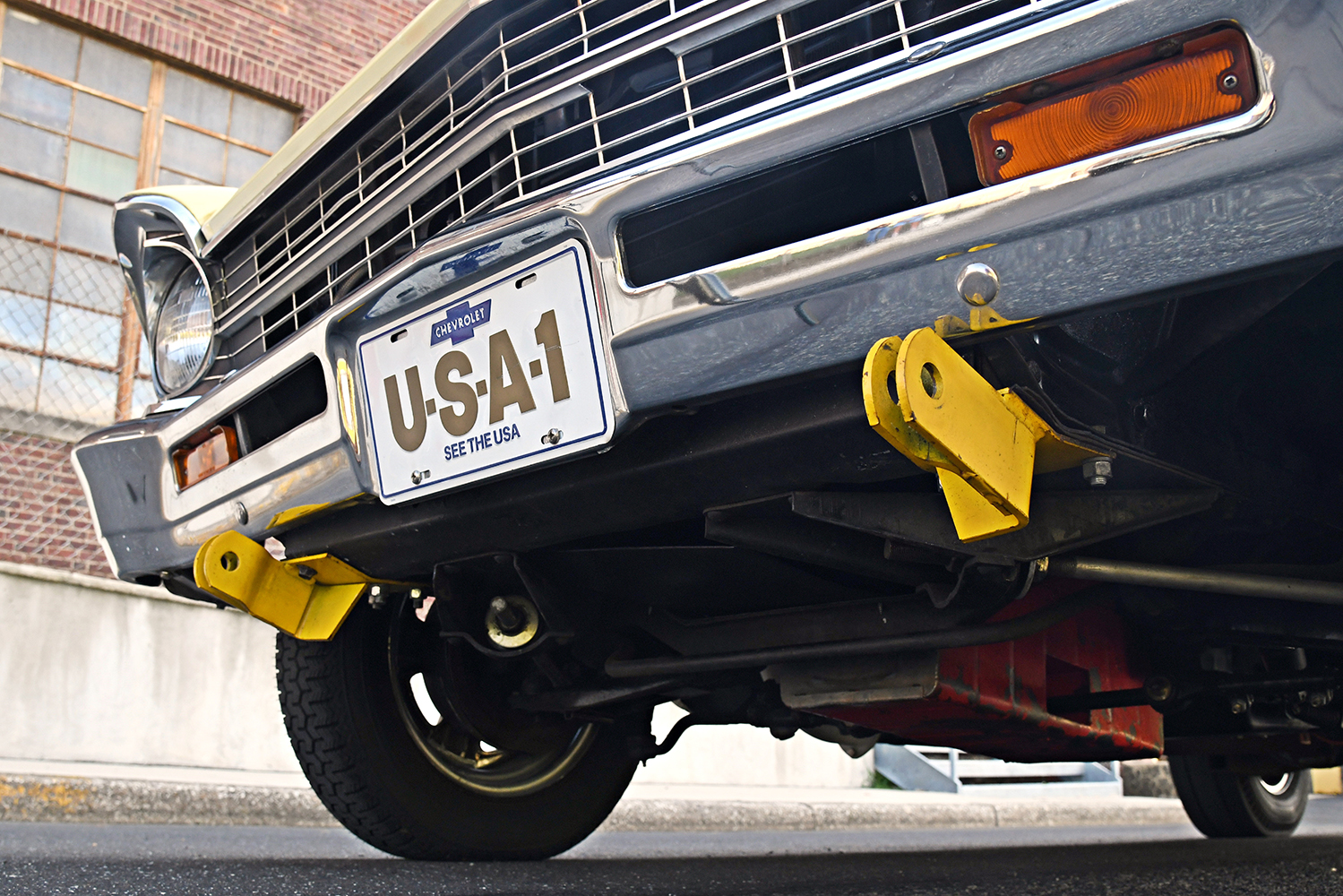 014 1967 Chevrolet Nova SS front end with yellow tow hooks USA 1 plate and detailed undercarriage restoration