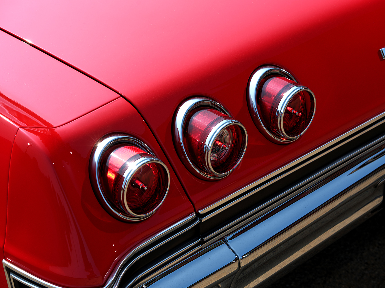 016 1965 Chevrolet Impala SS triple round taillights with chrome bezels iconic rear styling