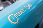 016 Crower Cams gold logo on the turquoise exterior of a 1966 Chevy Nova for a performance branding touch
