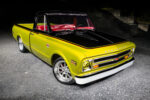 02 1968 Chevrolet C10 aggressive stance with modern wheels and red interior