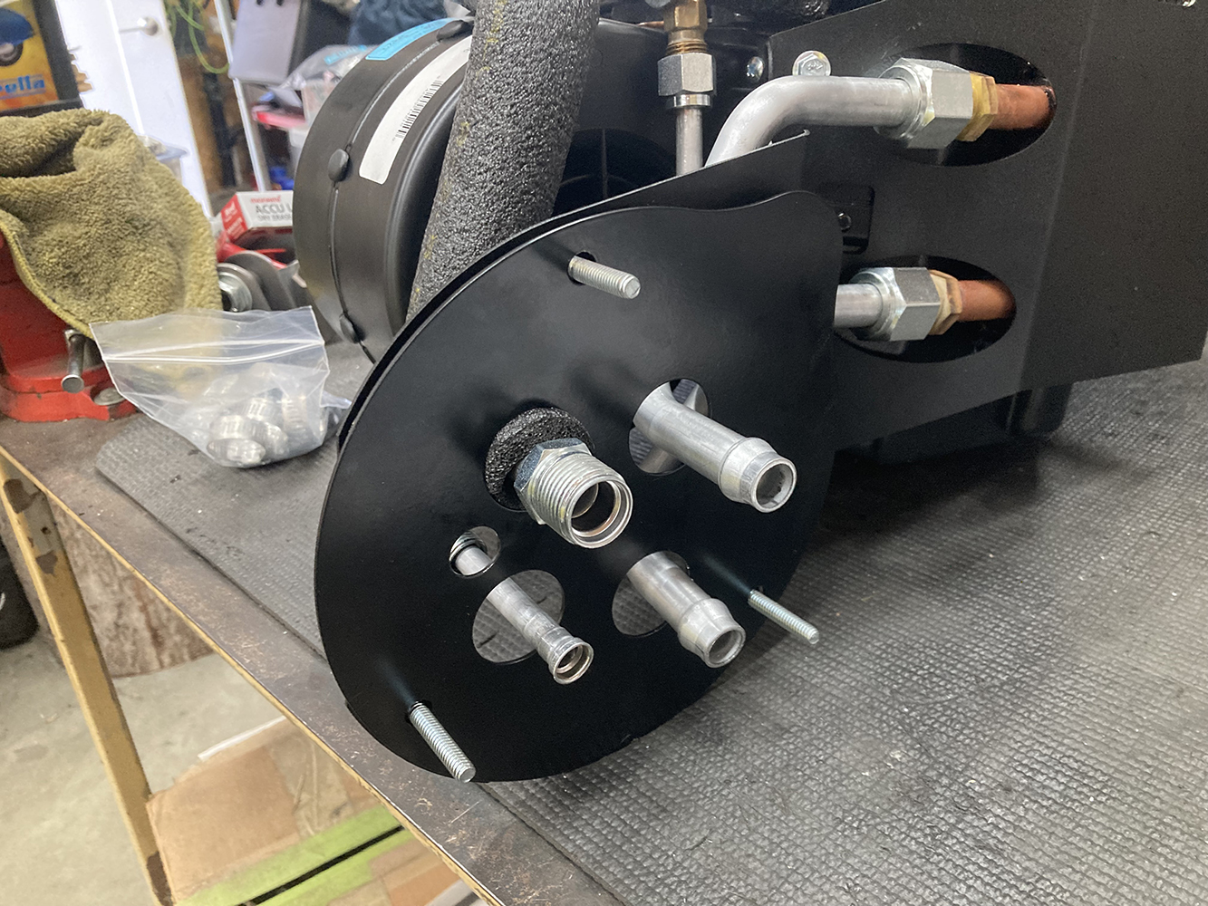 020 Firewall mounting plate installed with AC and heater line connections