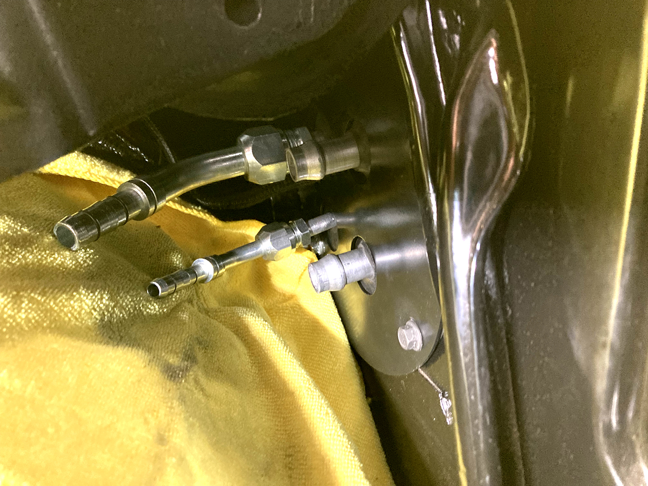 026 AC and heater lines exiting through the firewall for engine bay connections