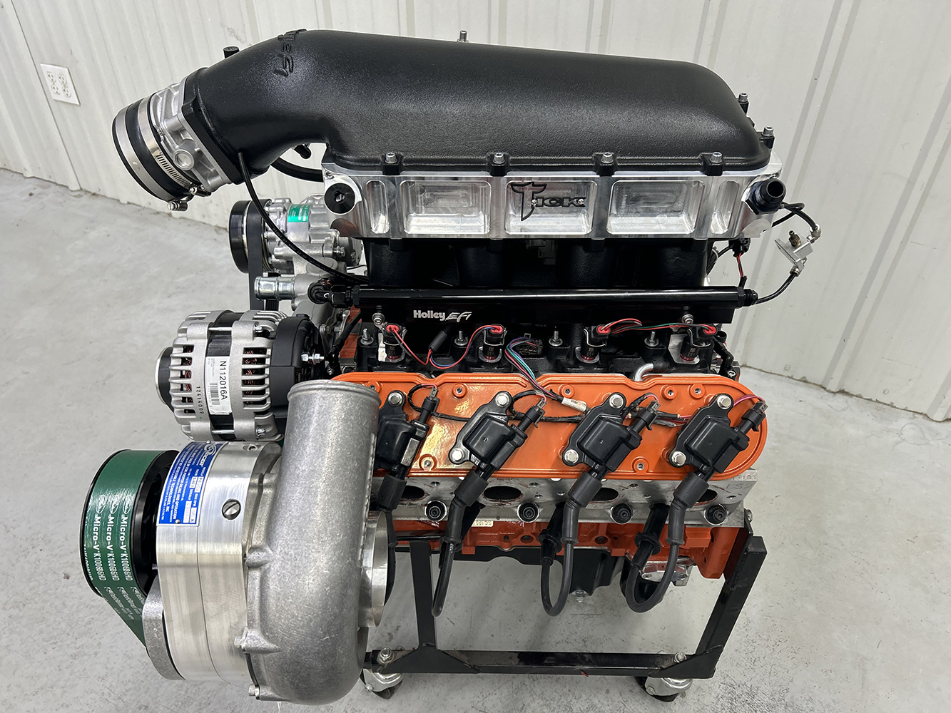 027 LS ProCharger supercharged engine Trick Flow intake Holley EFI fuel rails