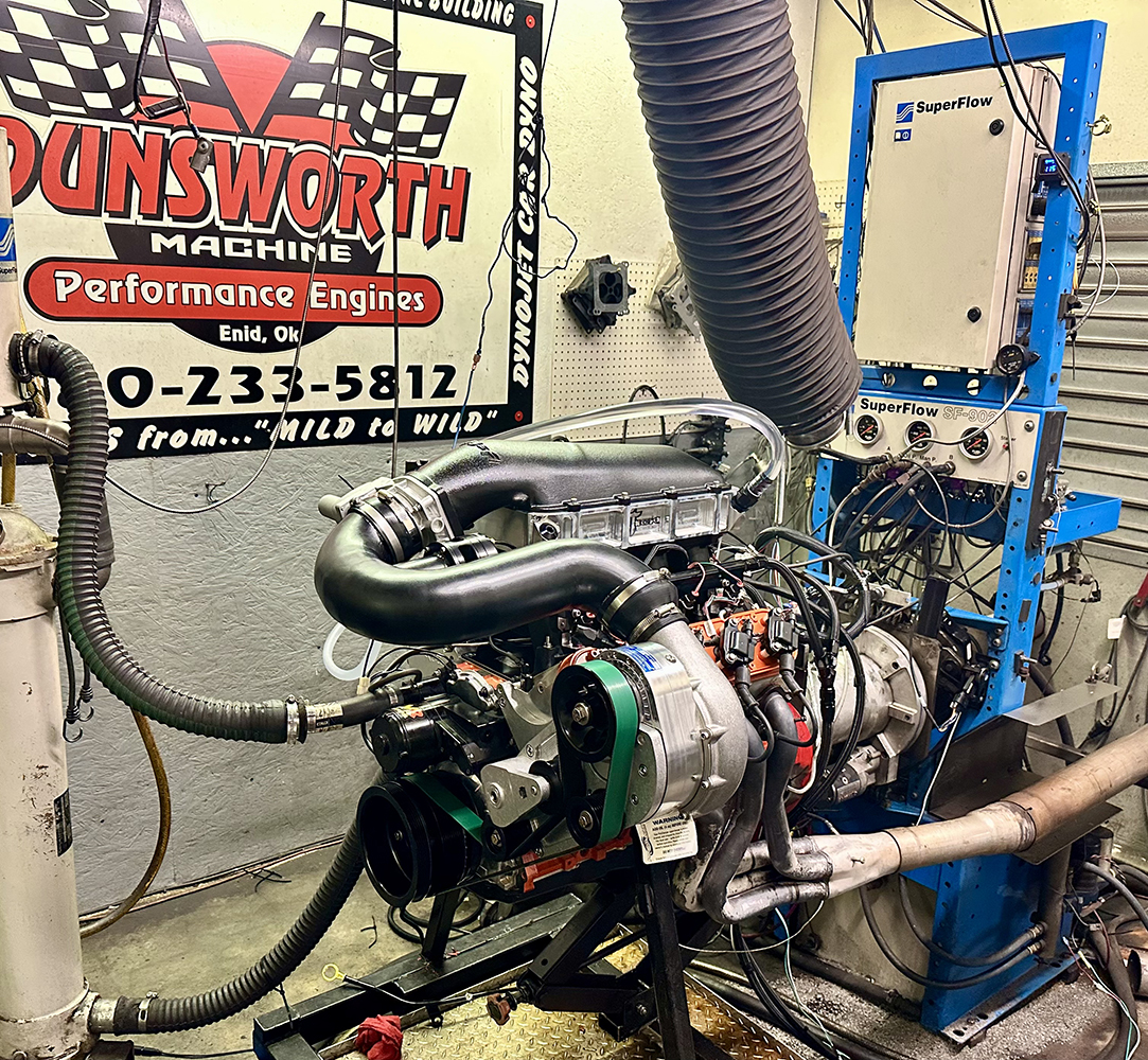 028 LS engine dyno test SuperFlow engine dyno Dunsworth Machine tuning setup