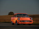 03 1957 Chevrolet Bel Air front view with classic dual headlights and a smooth shaved bumper