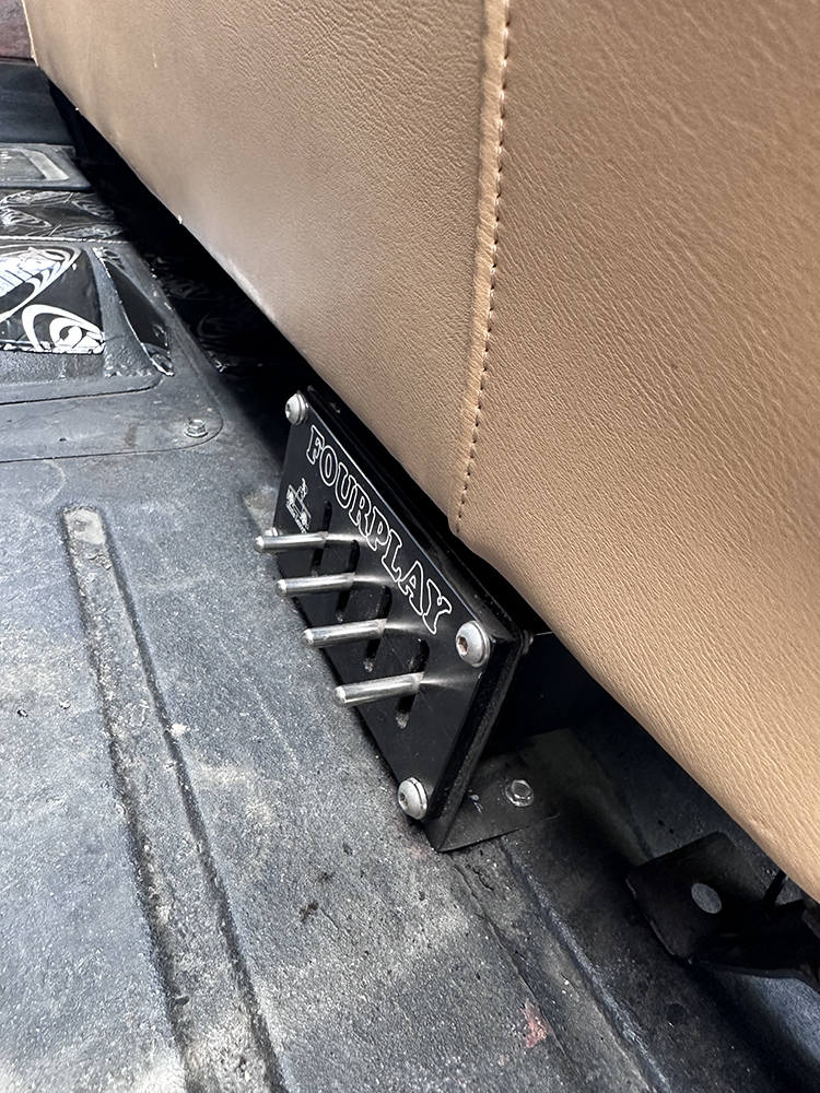 03 FourPlay Seat Bracket Custom seat mount with FourPlay branding for adjustability