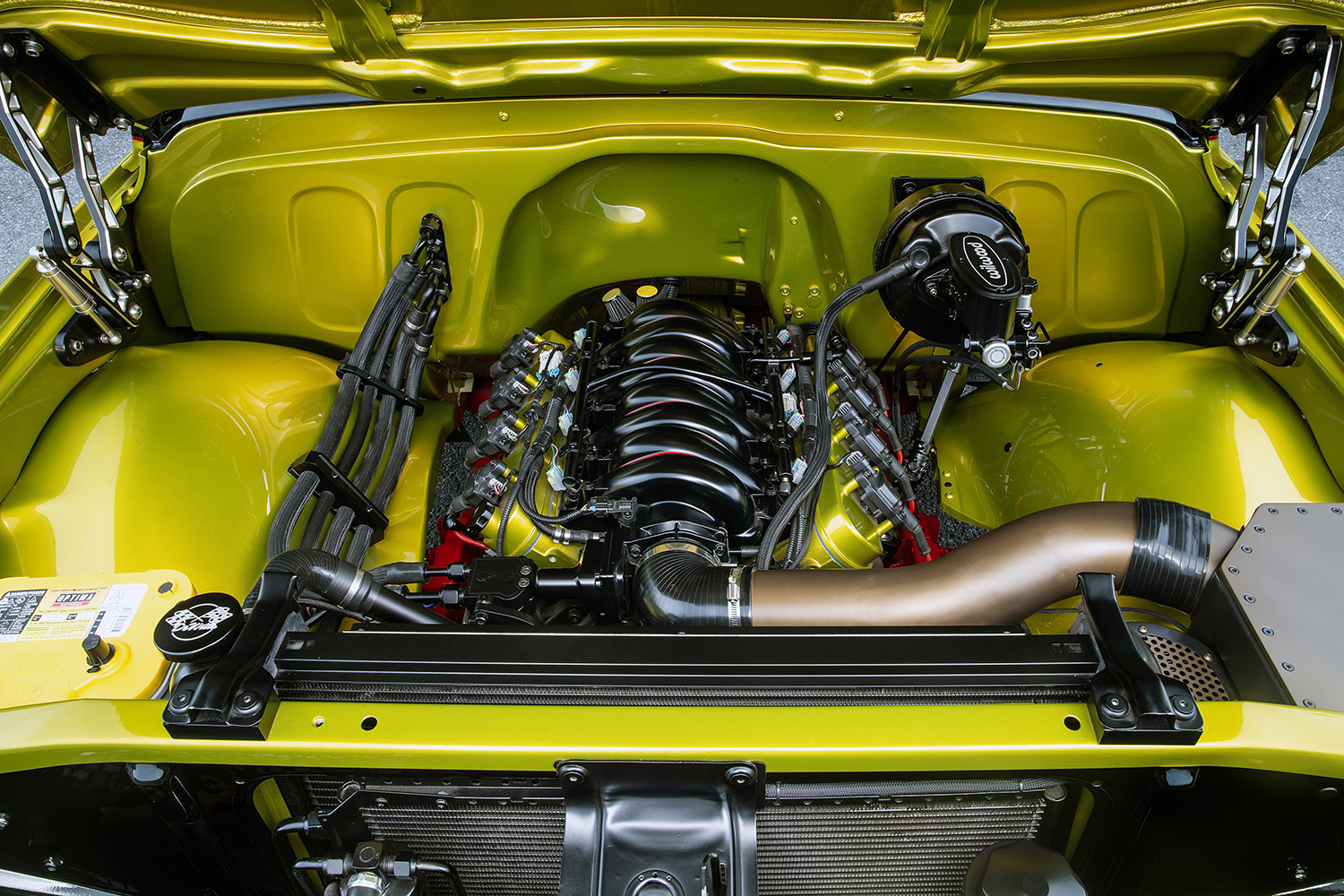 06 1968 Chevrolet C10 detailed engine bay with LS power and hidden wiring