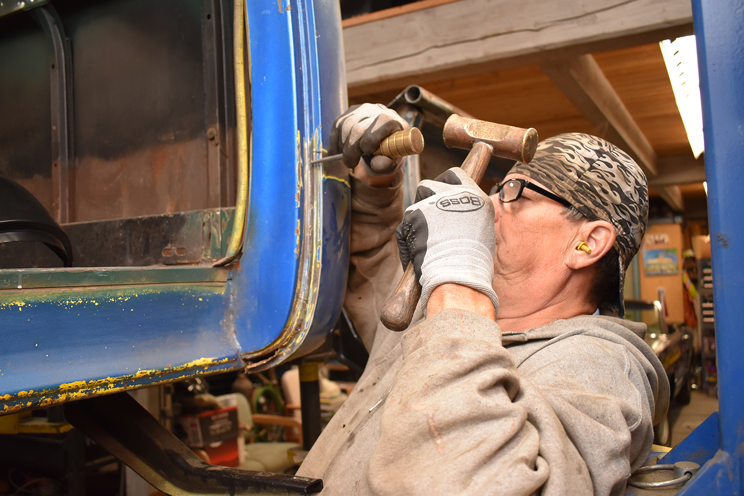 06 Metalwork adjustments being made to fit the new panel properly