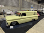 07 1966 Chevrolet Suburban Panel – Cream colored slammed to the ground with wire wheels