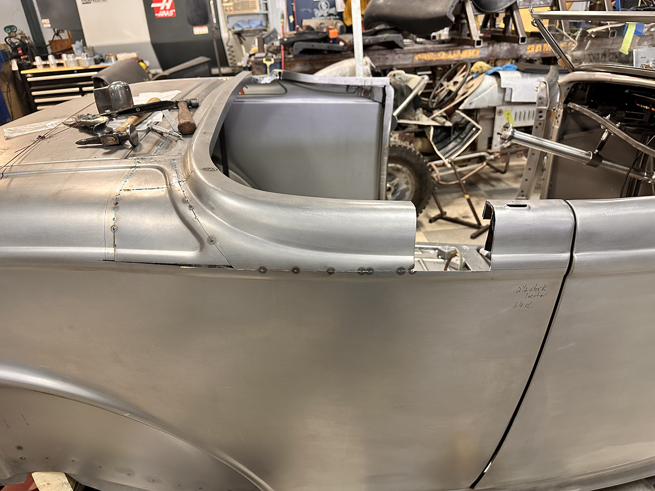 07 A chopped and modified body line on a 1932 Ford Roadster mid way through fabrication
