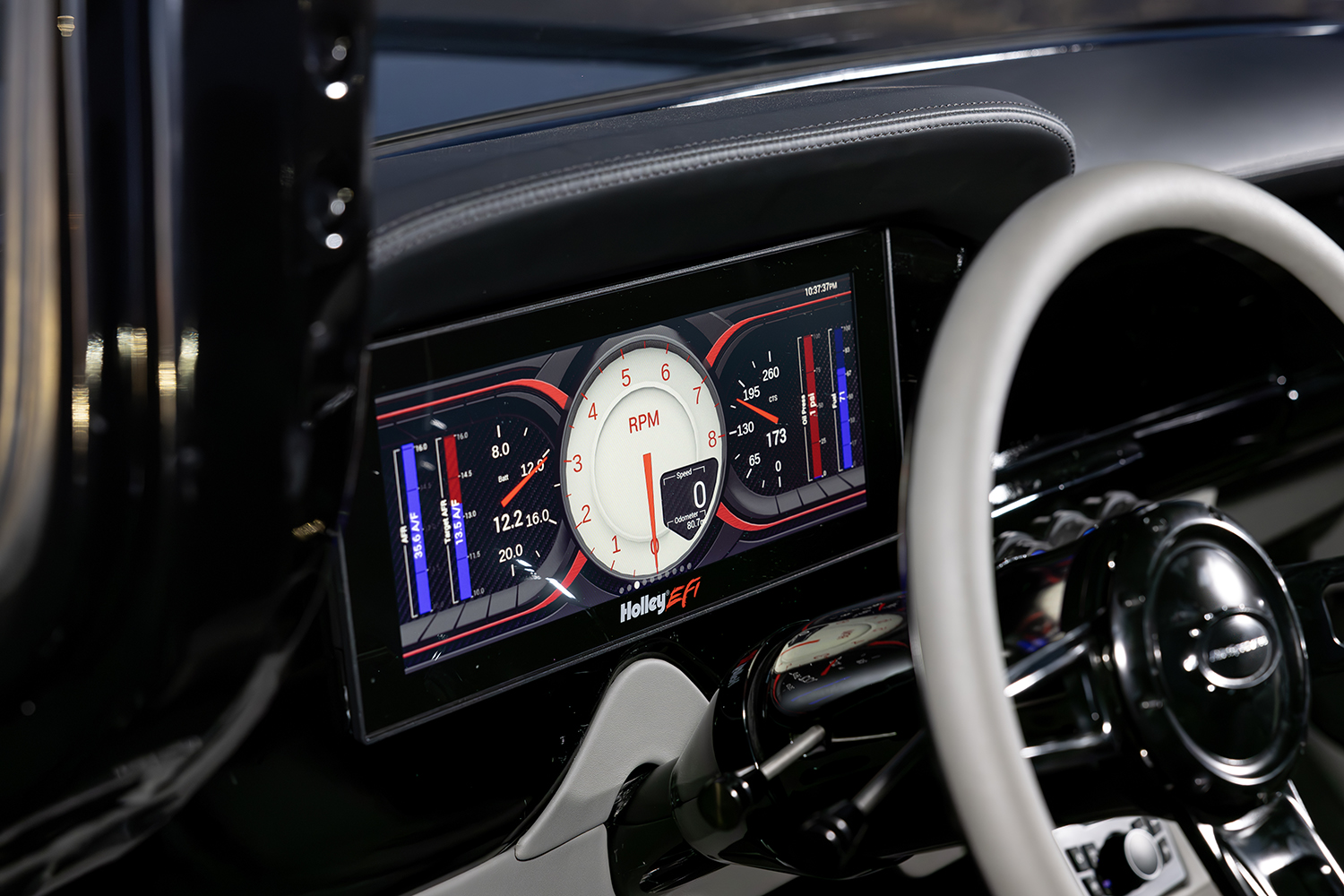 10 1957 Chevy truck high tech cockpit digital dash paddle shifters custom driver layout