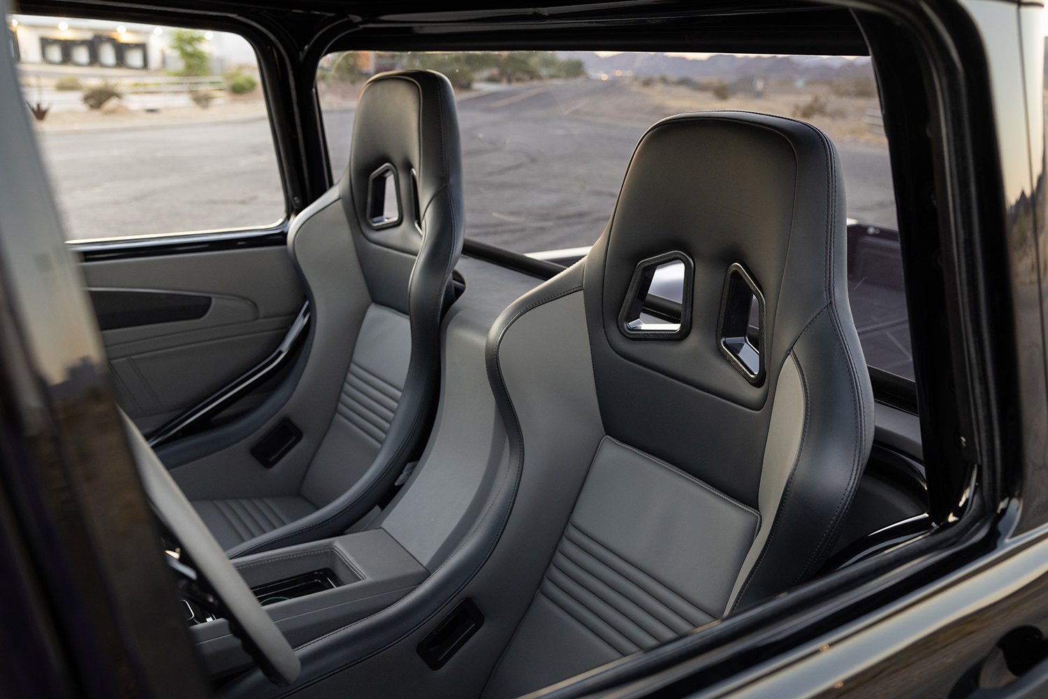 11 1957 Chevy truck racing bucket seats custom interior black and gray upholstery