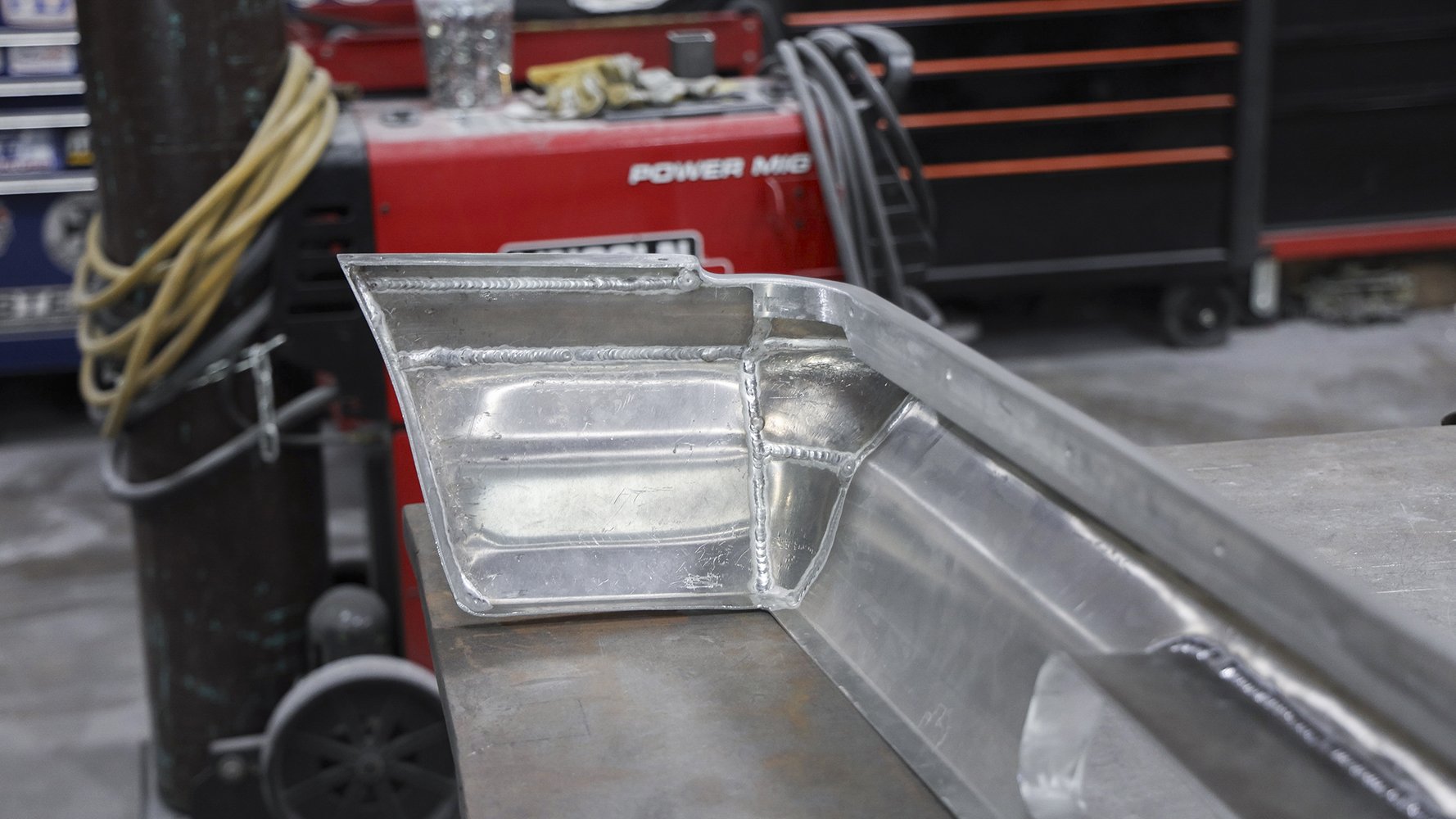 12 Detailed view of the inner structure and welds on a handcrafted 1962 Chevy Impala bumper