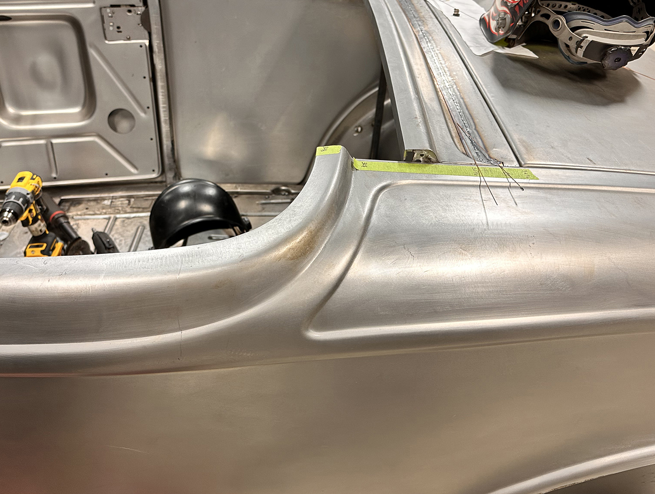 13 A rear deck corner of a 1932 Ford Roadster with precise metal shaping and structural reinforcement