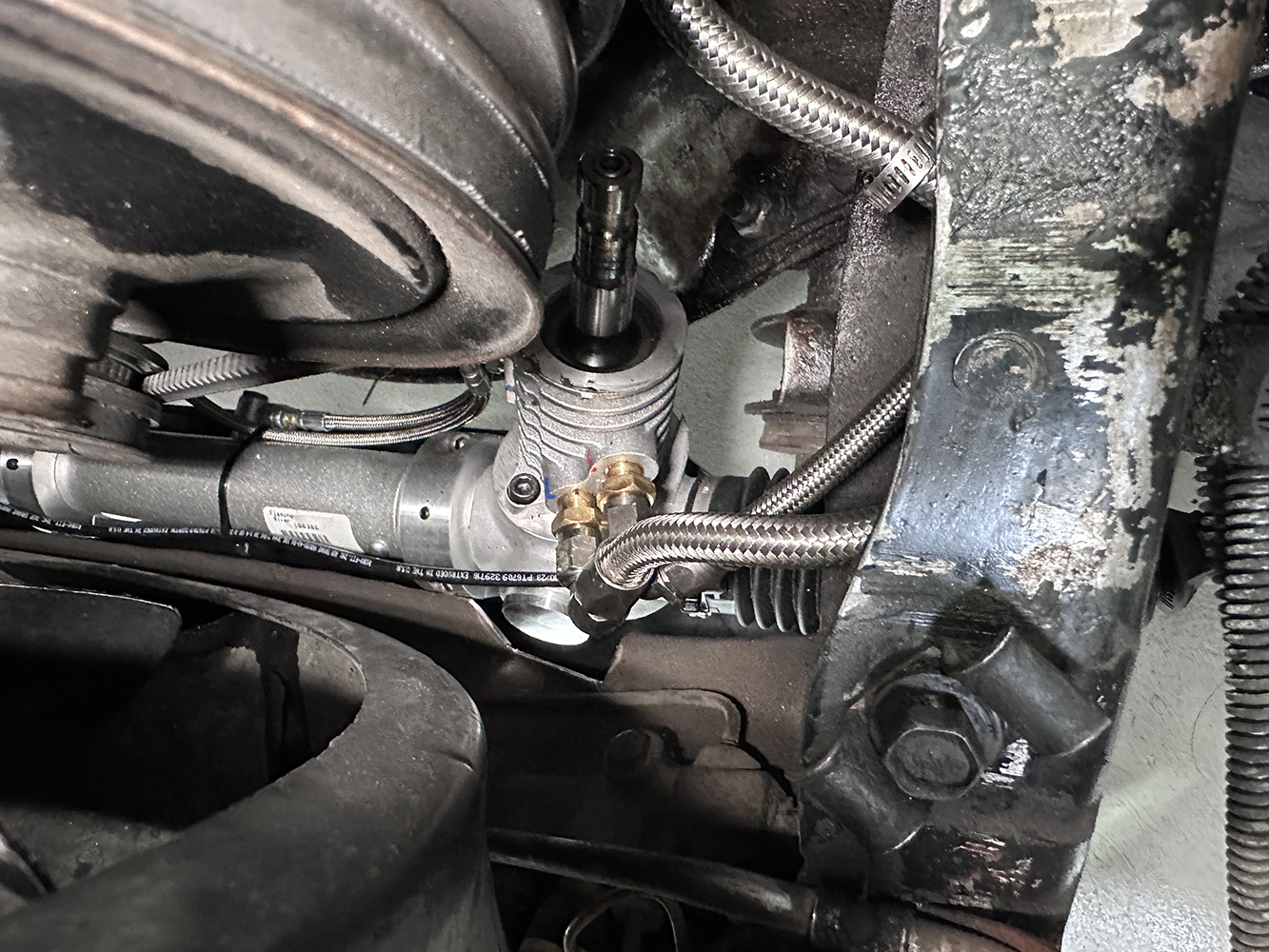 13 Close up of the new power rack and pinion installed with high pressure fittings