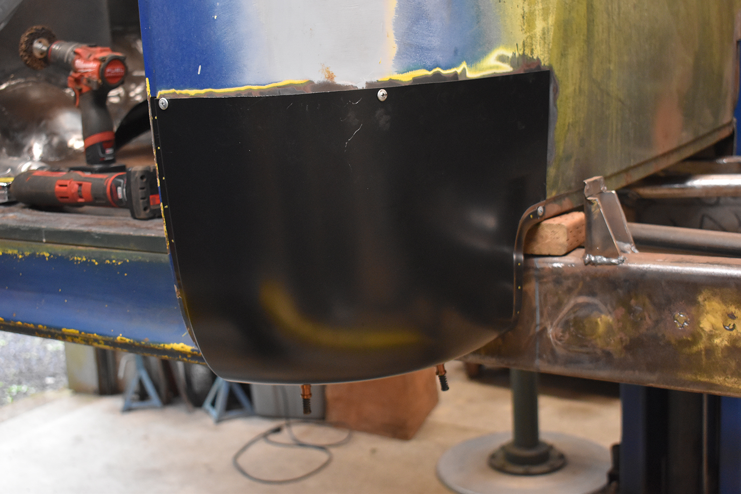 14 Test fitting the replacement cab corner panel before final welding