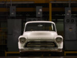 16 1957 Chevy Cameo front view chrome grille LED headlights sleek design