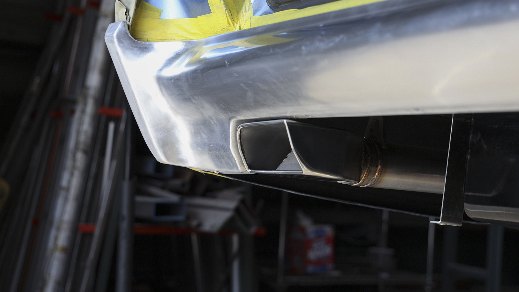 17 A close up of a custom fabricated lower rear bumper with integrated vents for a 1962 Chevy Impala