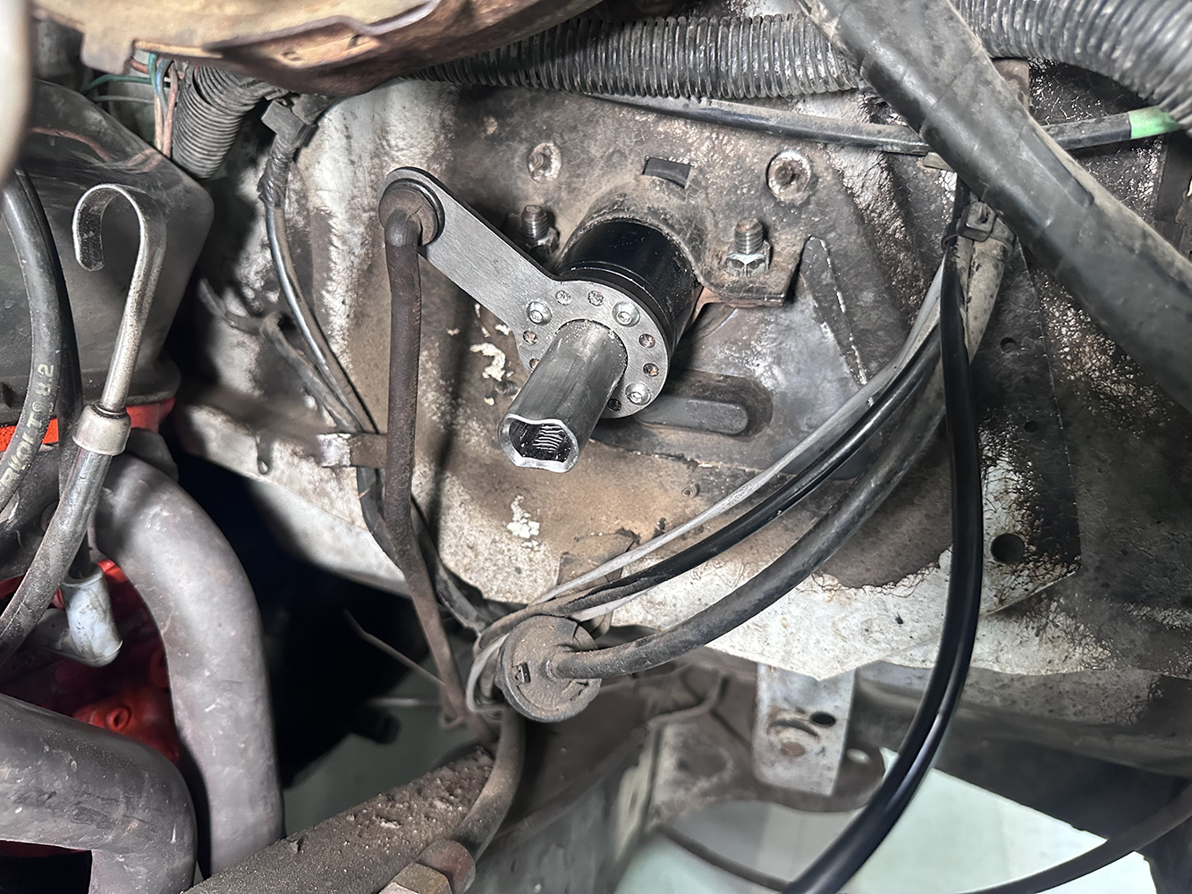 28 New steering shaft support fully installed providing a secure mount for the column