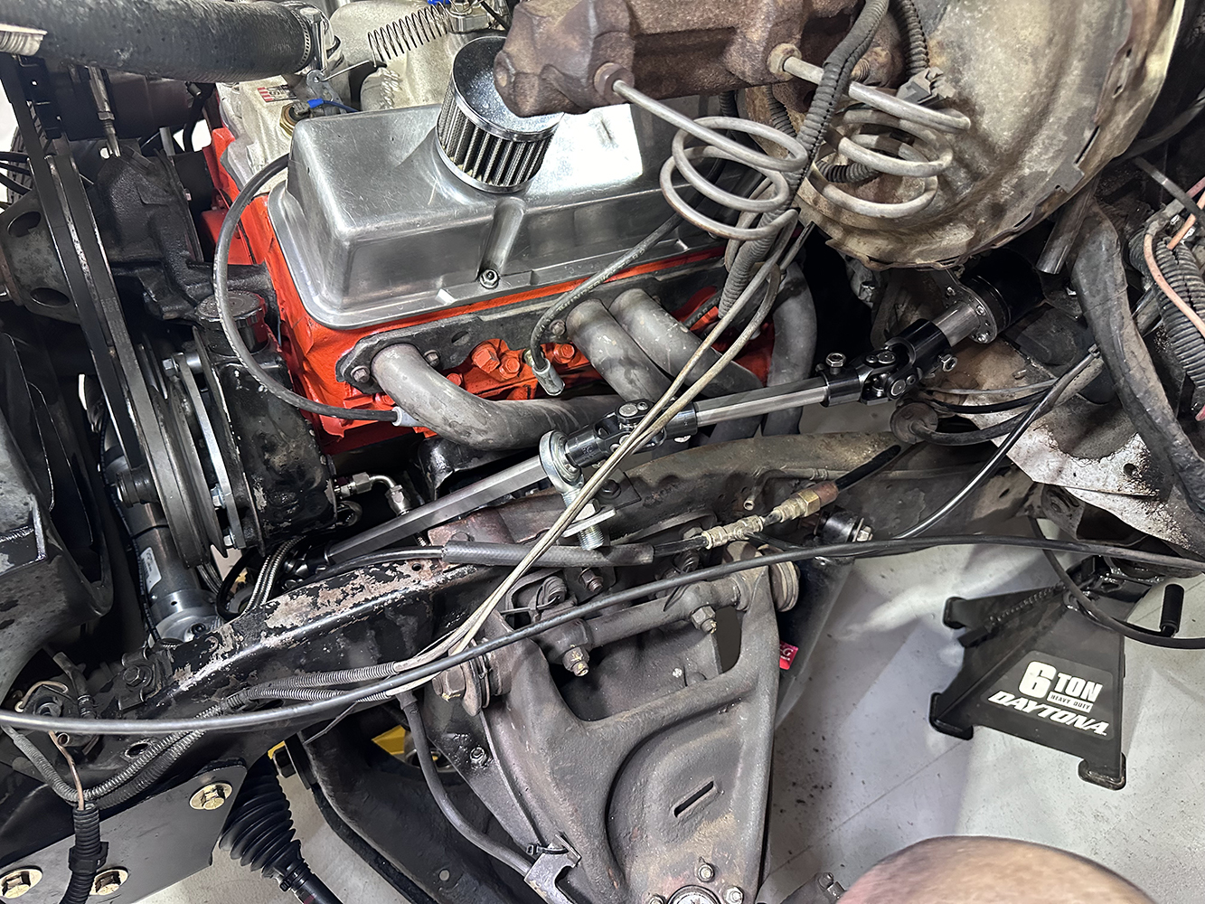 31 Completed steering shaft assembly connecting the new column to the rack and pinion system