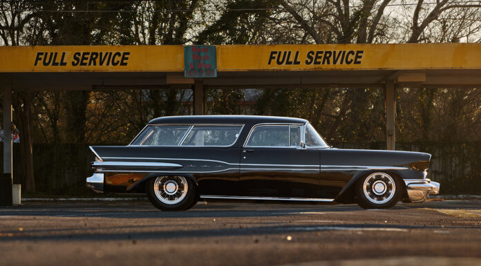 01 1957 Pontiac Safari wagon black custom lowered stance full service station vintage setting