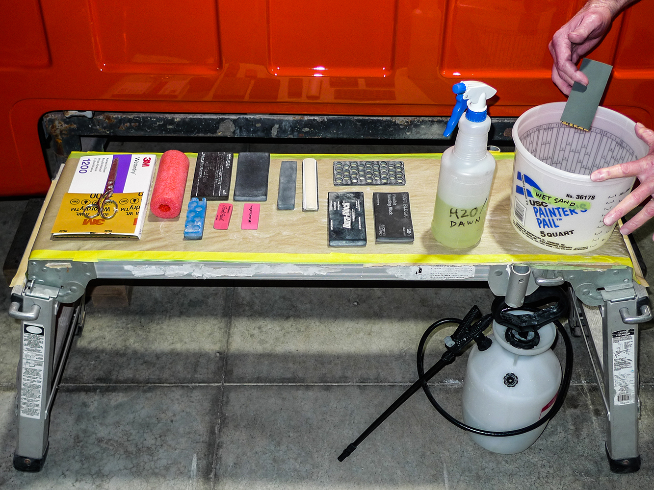 01 Preparing sanding and polishing tools including wet sandpaper and blocks