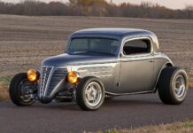 02 1935 Chevy Coupe custom grille exposed front suspension polished wheels Hoosier tires 1