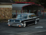 02 1957 Pontiac Safari wagon front view chrome grille bullet bumper lowrider stance