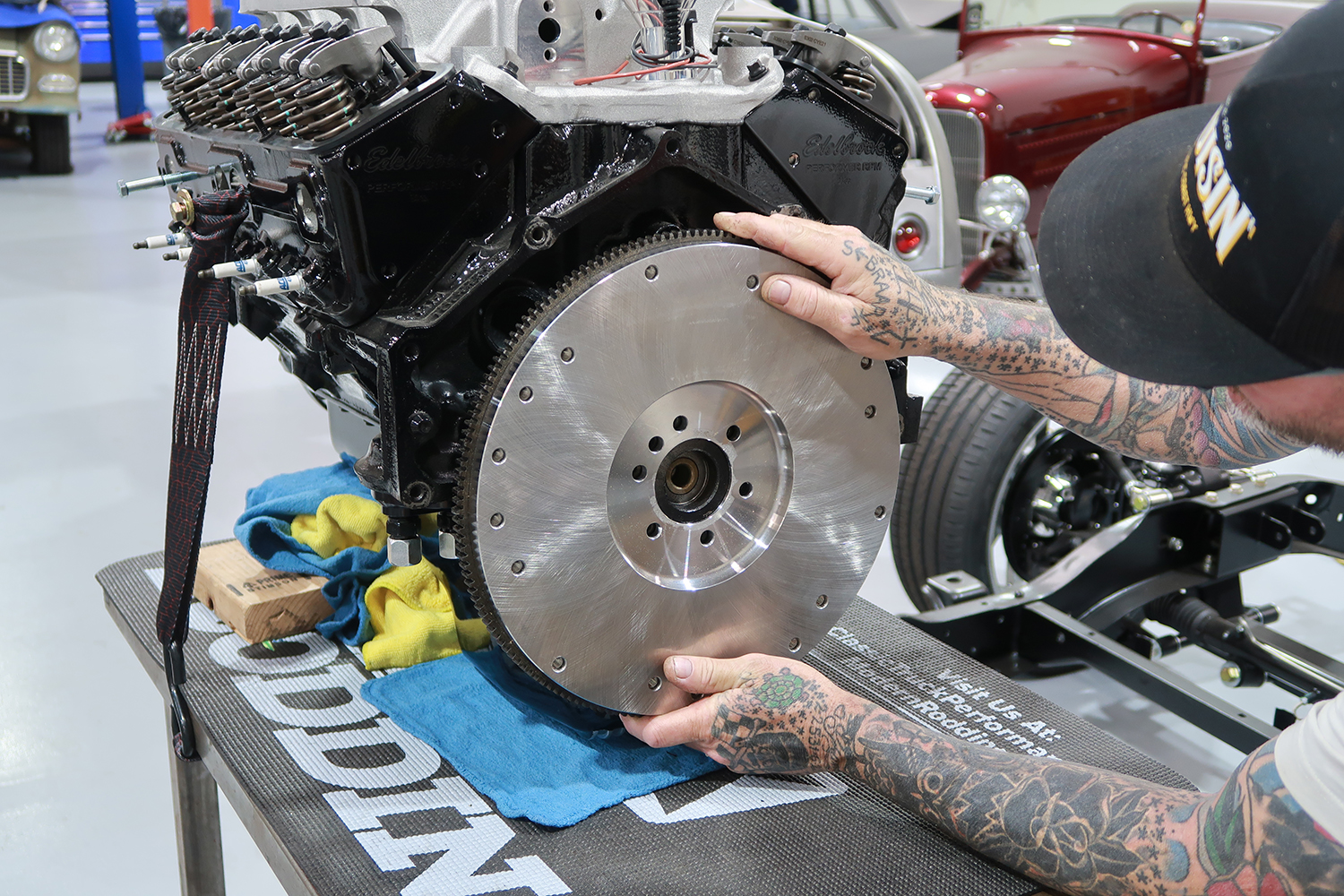 03 Billet flywheel installed onto crankshaft for proper torque and alignment
